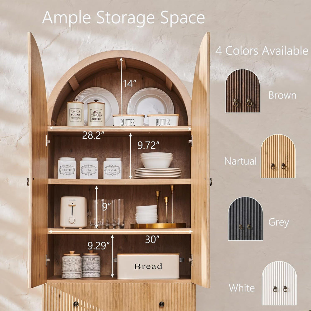 IFGET Fluted Arched Pantry Cabinet, 71" Tall Kitchen Storage Pantry Cabi...