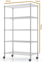 Himimi 5-Tier Heavy Duty Steel Wire Rack Storage Shelving, Adjustable Metal Storage Shelves with Wheels, 82''H Wire Shelf for Kitchen Garage Basement Pantry Organization, 18" D×36" W×82" H-Silver