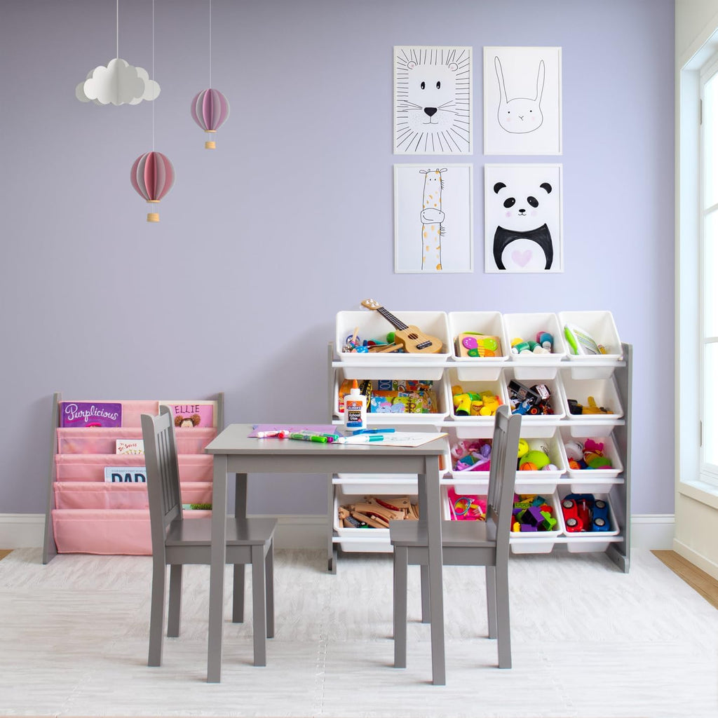 Humble Crew Toddler Table and Chair Set for Kids, Wood Activity Furniture | Sturdy 3 piece playroom or bedroom desk, perfect size for crafts, snacks, homework, and learning, includes 2 matching seats