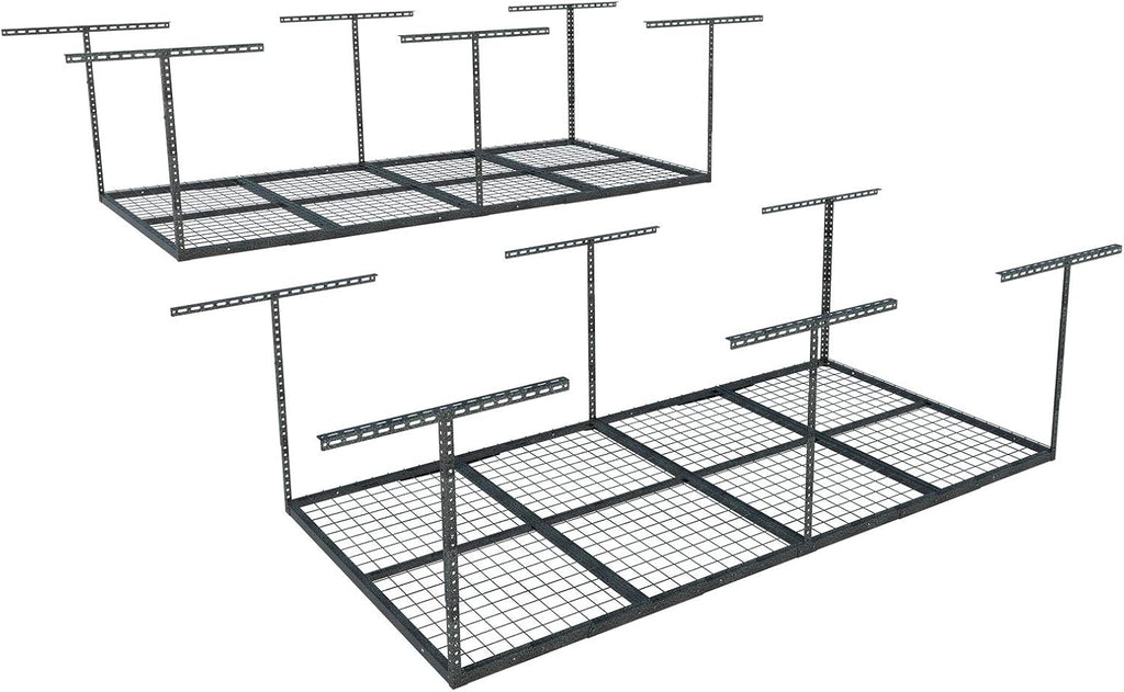 FLEXIMOUNTS 4x8 Overhead Garage Storage Rack, Adjustable Organization System, Heavy-Duty Metal Ceiling Racks, 2 Pack, Hammertone, Classic Series