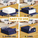 SpaceAid 12 Pack Bed Sheet Organizers and Storage, Foldable Linen Closet Organizer, Set Folder Keeper With Window XL (Queen & King Size) Bedding Container (Navy Blue)