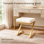 Makeup Vanity Stool Chair - Small Leather Upholstered Ottoman with Cushioned Seat and Metal Z-Frame for Vanity Desk, Bathroom, Bedroom and Dressing Room, Gold