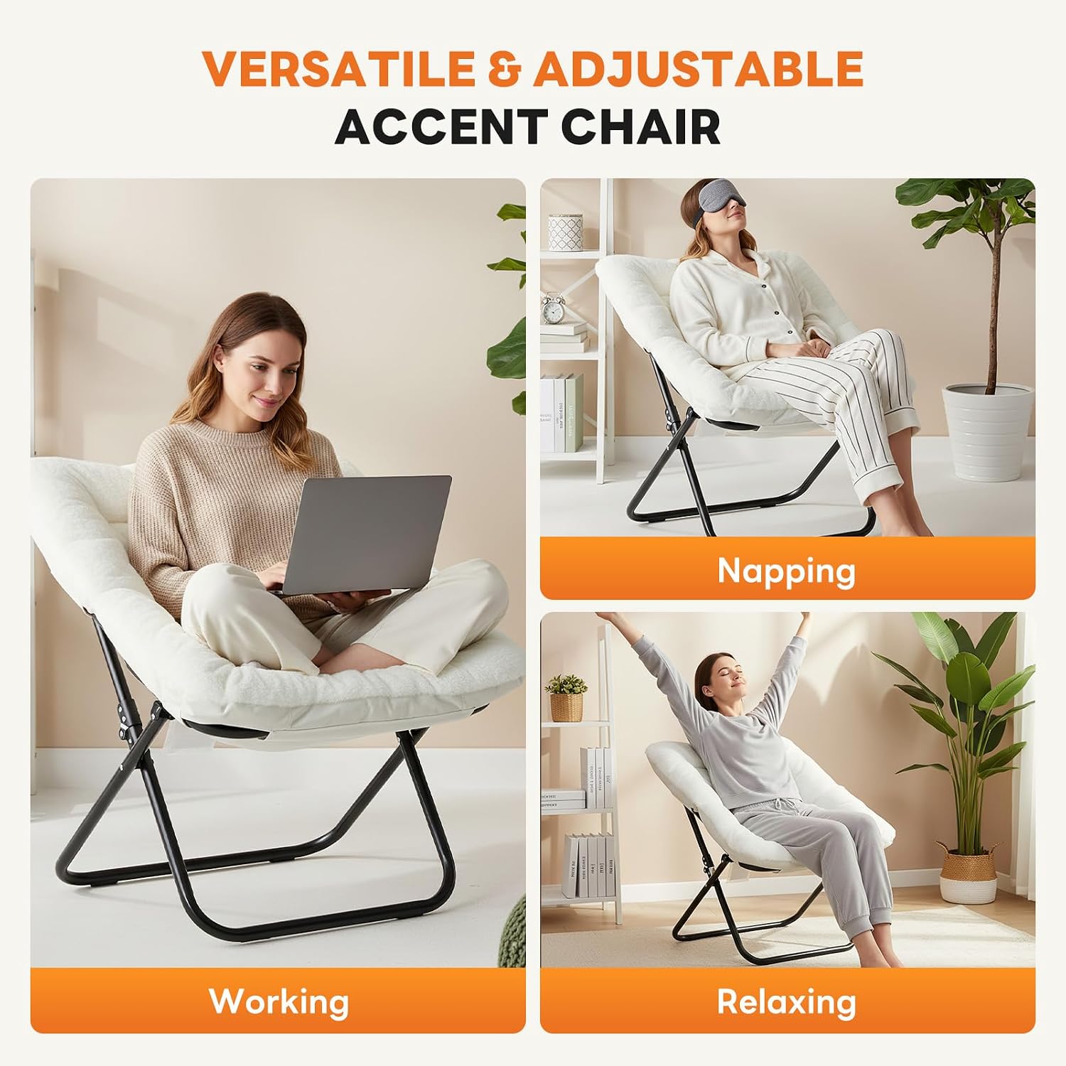 Sweetcrispy Comfy Chair for Adults, Foldable Living Room Chair, Soft Faux Fur Lounge for Bedroom Dorm Rooms, Comfortable Reading Chairs for Teens, X-Large
