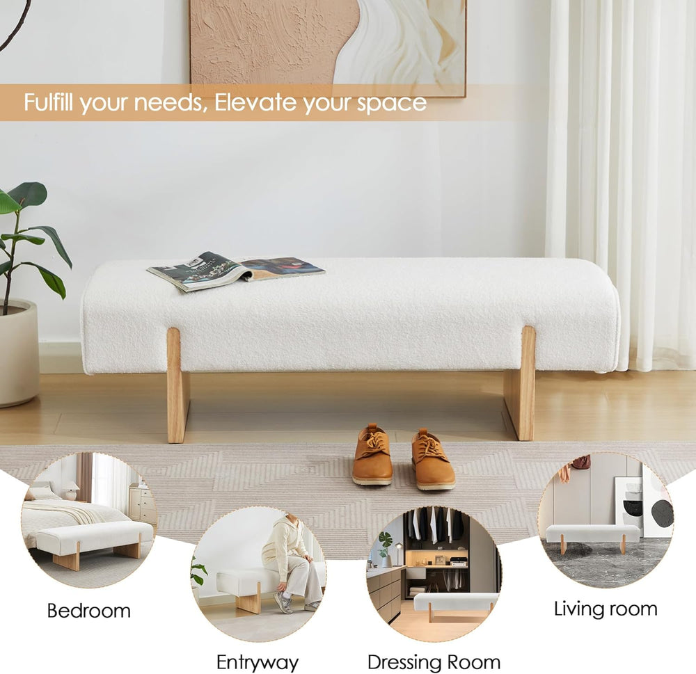 ONEVOG 55" End of Bed Bench with Upholstered Cushion & Natural Solid...