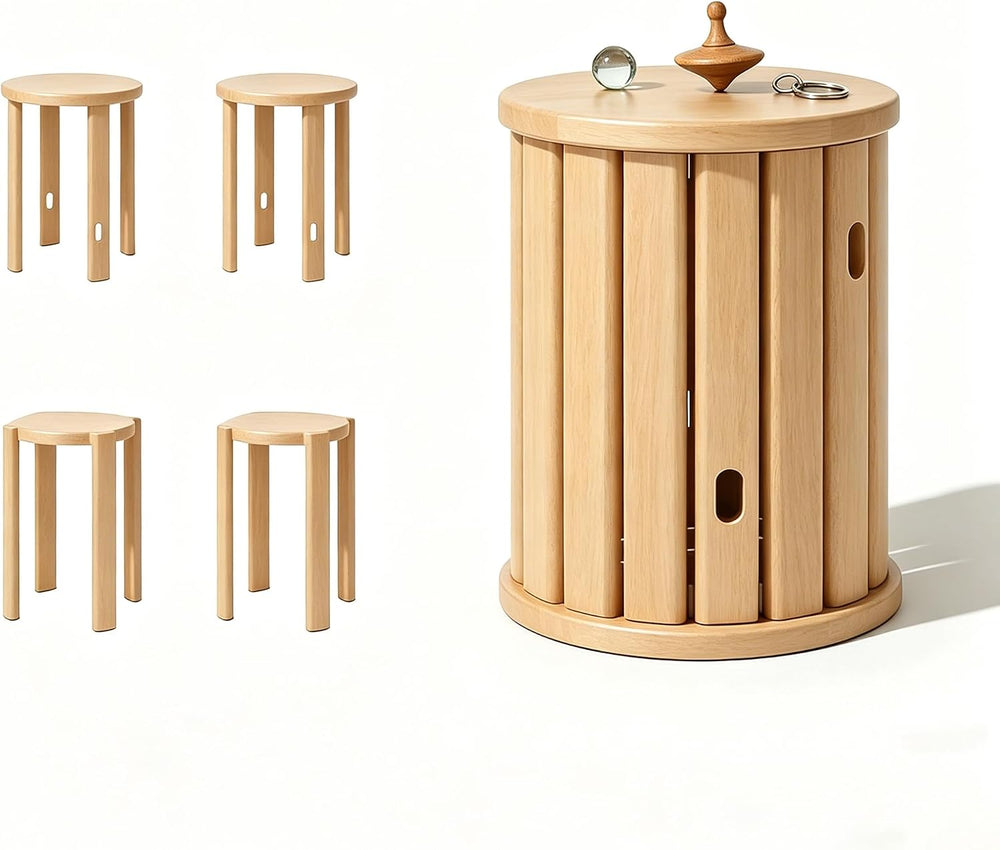 Stackable Stools Set of 4,Round Wood Stool Side Table/18 H Stackable End Tabl...