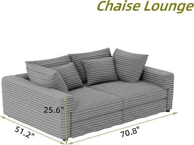 KEIKI 102.4" Sectional Couches, Modern Comfy Upholstered Sofa Cloud Couch, Deep Seat 4 Seat Sofa Set with Soft Pillows and Movable Ottoman for Living Room Bedroom,Apartment,Office, Grey