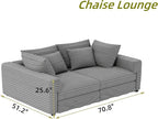 KEIKI 102.4" Sectional Couches, Modern Comfy Upholstered Sofa Cloud Couch, Deep Seat 4 Seat Sofa Set with Soft Pillows and Movable Ottoman for Living Room Bedroom,Apartment,Office, Grey