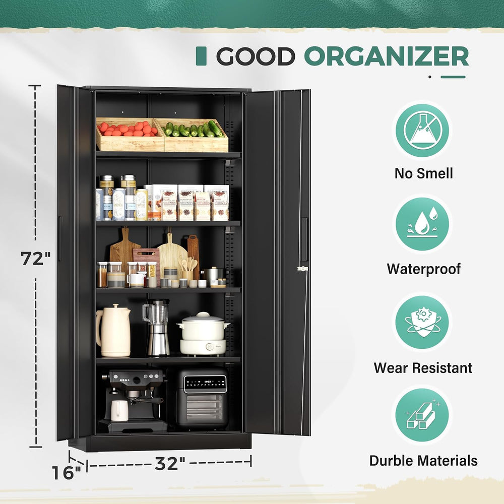 Greenvelly Storage Cabinet, 72” Black Garage Steel Locking Cabinet with Doors...