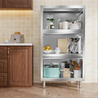 3-Tier Stainless Steel Storage Cabinet, Freestanding Commercial Kitchen Cabinet with Flip-up Doors, Heavy Duty Garage Storage Rack for Warehouse Shop, 19.69" D x 31.5" W x 59.06" H