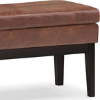 SIMPLIHOME Carlson Ottoman Bench in Distressed Saddle Solid Hardwood Frame with Vegan Faux Leather Upholstery, Vintage-Inspired Seating for Living Room, 44.5" Wide, Brown