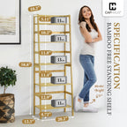 CAPHAUS Bookshelf, 5-Tier Bookcase, Tall Ladder Shelf with Bamboo Frame,Freestanding Storage Shelves Display Rack, for Living Room,Home Office,Bedroom,Kitchen,Plant Stand,Bathroom,Natural