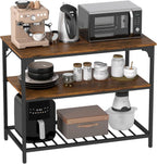 PayLessHere 3 Tiers Kitchen Island 47.2 Inches Width Storage Counter with Large Storage Space Thick Board Top Solid Structure Shelf for Home Kitchen Restaurant Cafe (Brown)