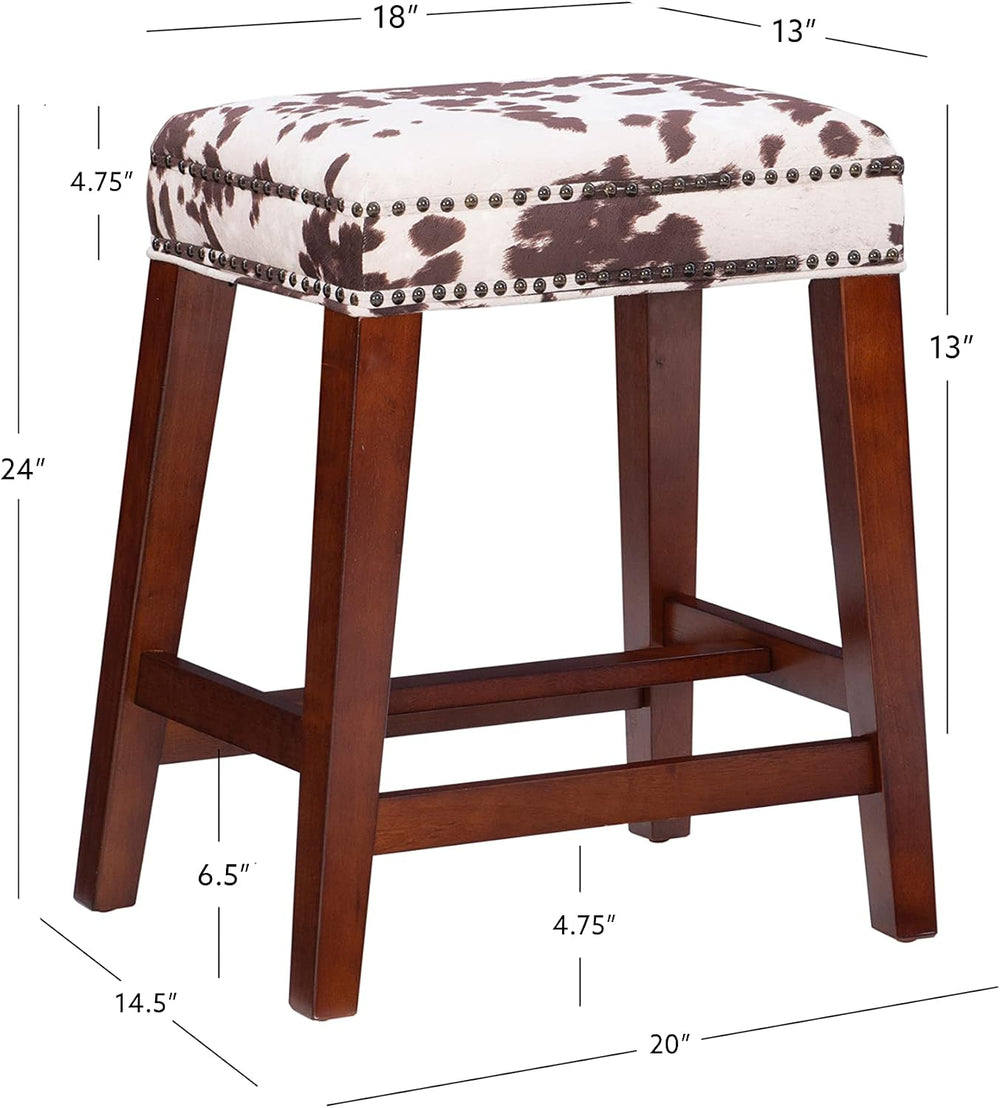 Linon Harlow Brown Cow Print Backless 24 Inch Seat Height Counter Stool