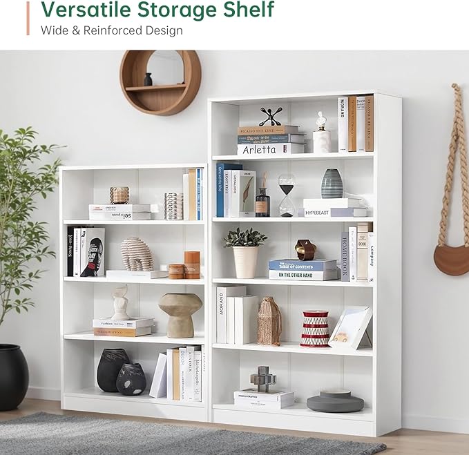 NicBex 59.8“ Heavy Dute Wood Bookcase with Adjustable Shelves, Modern Manga Bookshelf for Living Room, Office, Small Spaces, Manga and Book Shelves Storage, Tip-Over Resistant, 33" Wide White