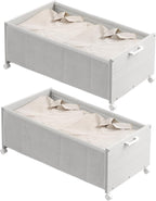 Under Bed Storage with Wheels, Wooden Under Bed Drawers On Wheels, Rolling Under Bed Shoe Storage, Space Saving,White,Quadruple Size,90L
