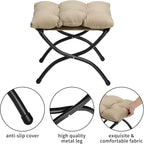 HollyHOME Fabric Lazy Chair with Foldable Ottoman, Accent Comfy Lounge Arm Chair and Folding Footrest Stool Set, Leisure Sofa Reading Chair and Footstool for Living Room, Bedroom, Dorm, Coffee&White