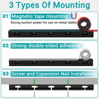 Cable Raceway - Magnetic Cable Management Under Desk with Upgraded Aesthetic Large Hole, Cord Organizer Kit for Hiding Computer, Gaming Desk, Network, Power Cord, TV - 8PCS 8x15.7in Black