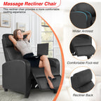 FDW Recliner Sofa Massage Chair Home Theater Seating with Lumbar Support and Padded Backrest for Living Room and Bedroom (Leather, Black)