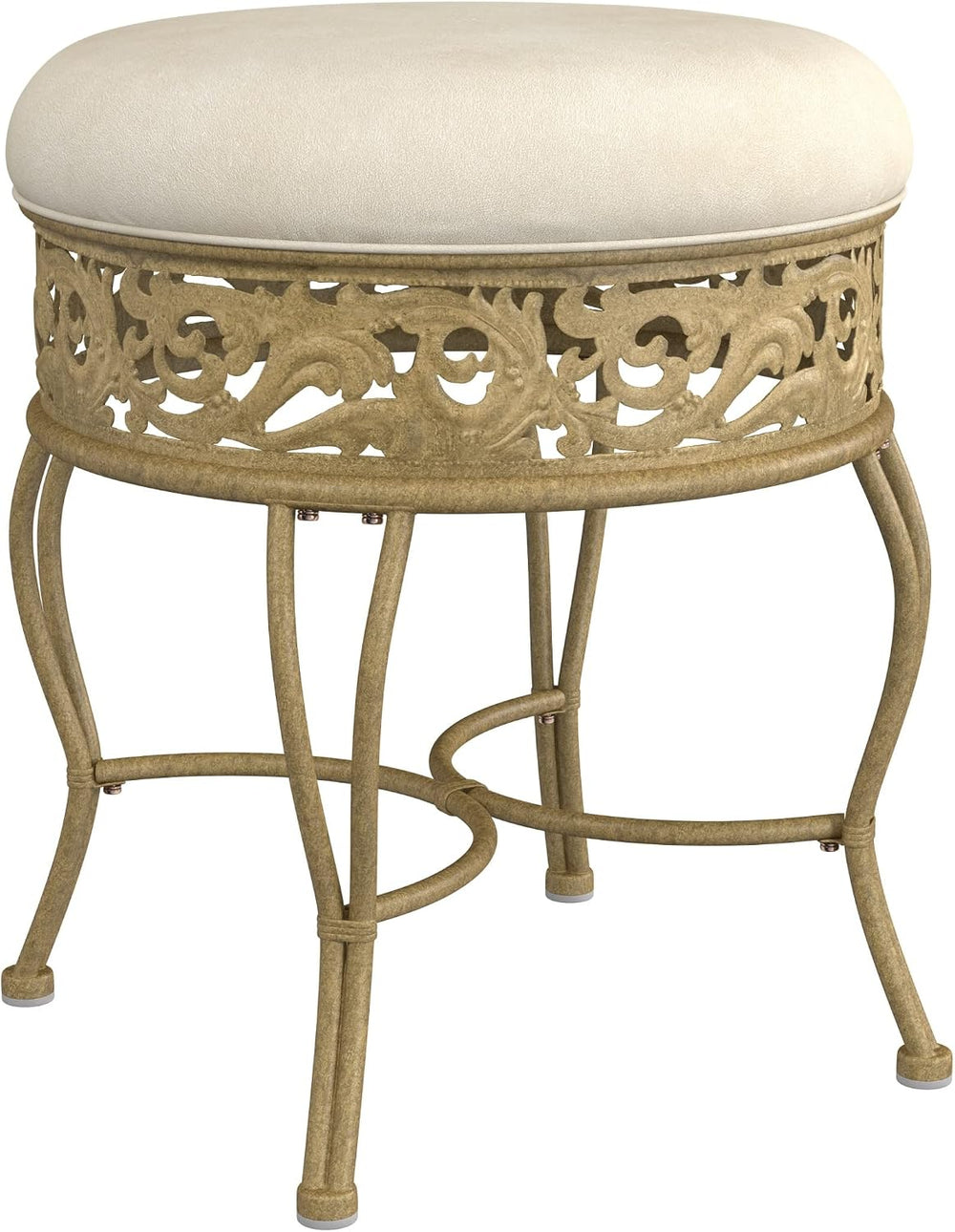 Hillsdale Villa III Backless Metal Vanity Stool with Ornate Lattice Detailing...