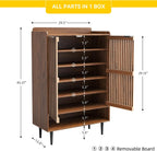 Shoe Cabinet with 2 Doors for Entryway, 21 Pairs Wooden Shoe Storage Cabinet with Adjustable Shelves, Farmhouse Hidden Shoe Organizer for Hallway & Mudroom, Slim Freestanding Shoe Cabinet, Walnut