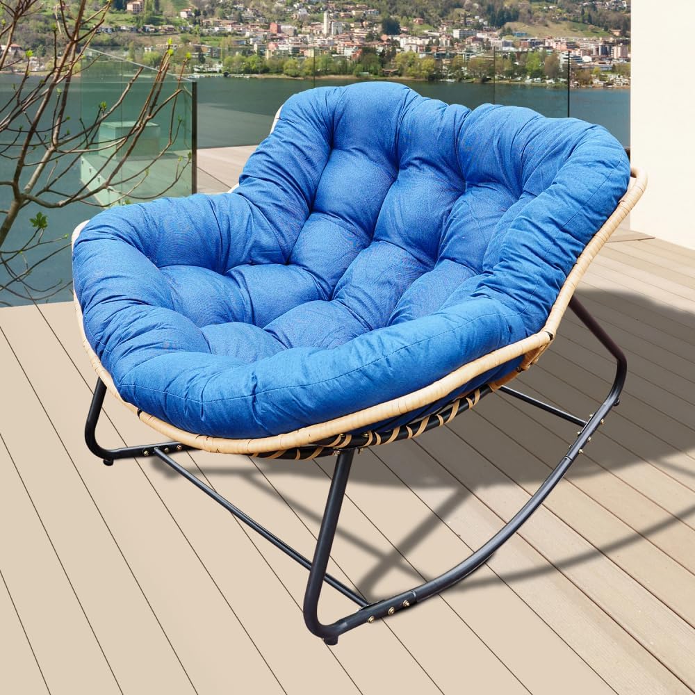 Larger Outdoor Rocking Chair, Rattan Wicker Lounge Chair, for Bedroom, Living...