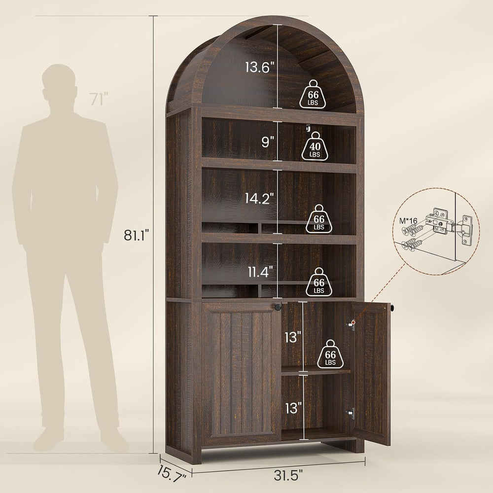 81" Tall Arched Cabinets,Bookcase with storage,Mid-Century Modern 6-Tier...
