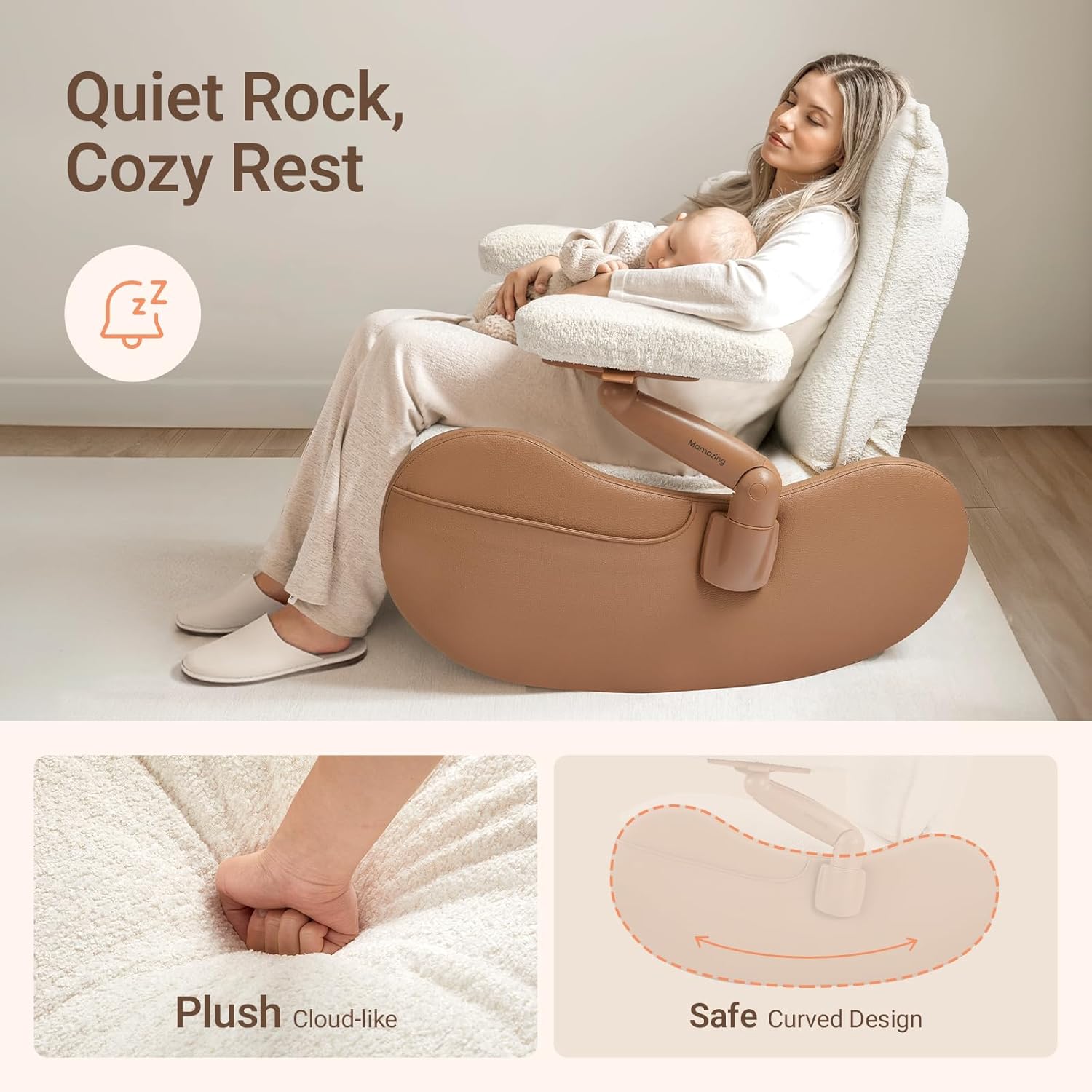 MAMAZING Nursery Rocking Chair Glider with Ottoman for Breastfeeding, Nursing Chair with Removable Cover for Mom, Reading Chair for Bedroom, Living Room(Brown/Beige)