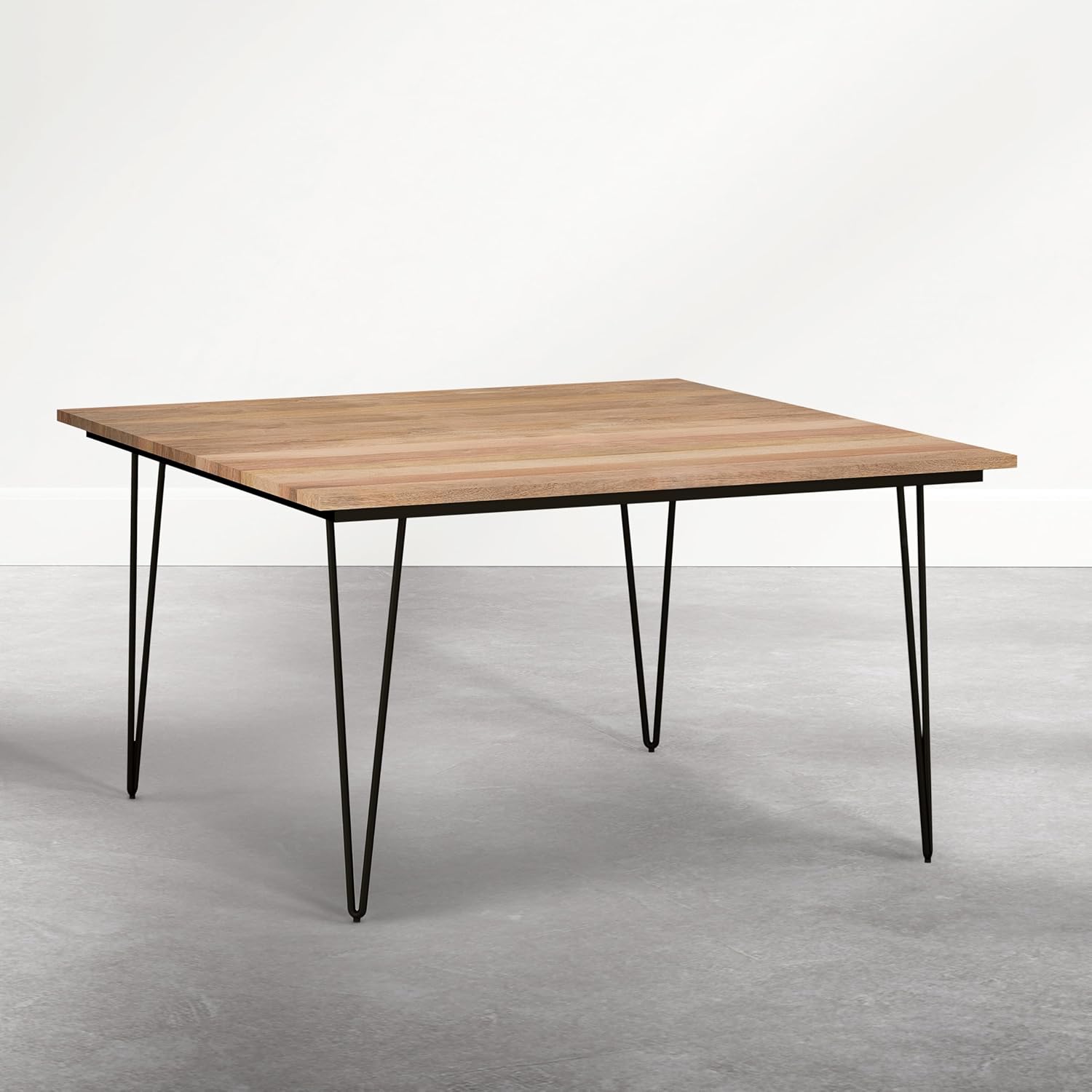 SIMPLIHOME Hunter Dining Table - 54 inch Wide Solid Mango Wood Square Dinner Table in Light Earthtone, Industrial Dining Room Table with Black Hairpin Legs and Natural Wood Grain, Seats 8