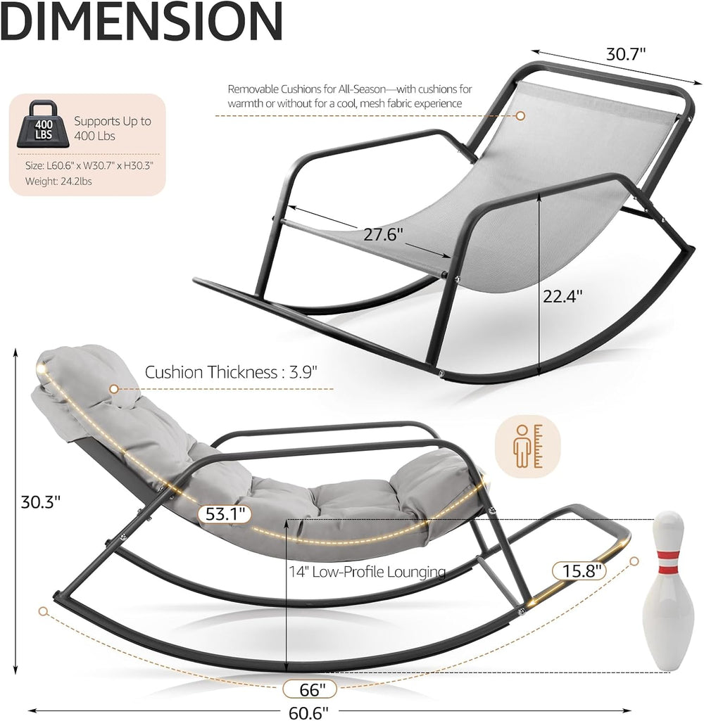 NICESOUL Papasan Rocking Chair with Footrest, Outdoor Rocking Chair with Cush...