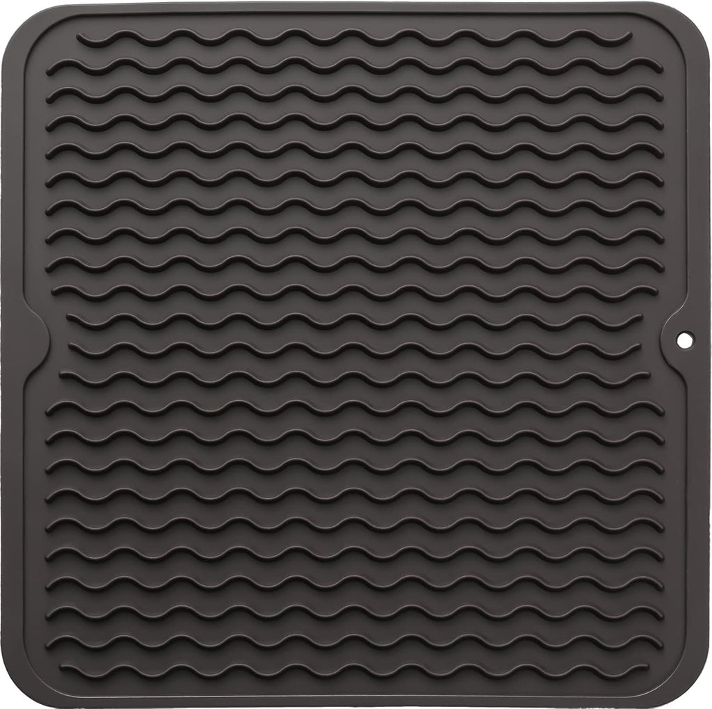 Silicone Dish Drying Mat for Multiple Usage,Easy clean,Eco-friendly,Heat-resistant Silicone Mat for Kitchen Counter or Sink,Refrigerator or Drawer liner Coffee M 12 inches x 12 inches
