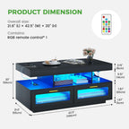 HNEBC Living Room Set, Industrial Coffee Table and TV Stand,2PCS Black | RGB Lights,Charging Station,USB-C,Wireless,2 AC Outlet,Motion-Sensor Lights,Glass doors