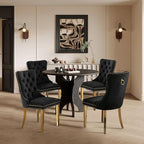 Velvet Upholstered Dining Chairs Set of 4, Modern Style Kitchen Side Chairs with Nailhead Trim and Gold Plated Leg, Metal Pulling Ring for Dining Room Living Room(Black,Set of 4)