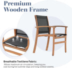 OC Orange-Casual Acacia Wood Patio Dining Chairs Set (Black, 8 Pieces) | Outdoor Chair Set with Breathable Textilene Fabric, Metal Support Bars, Curved Armrest, Supports 350lbs For Lawn, Garden