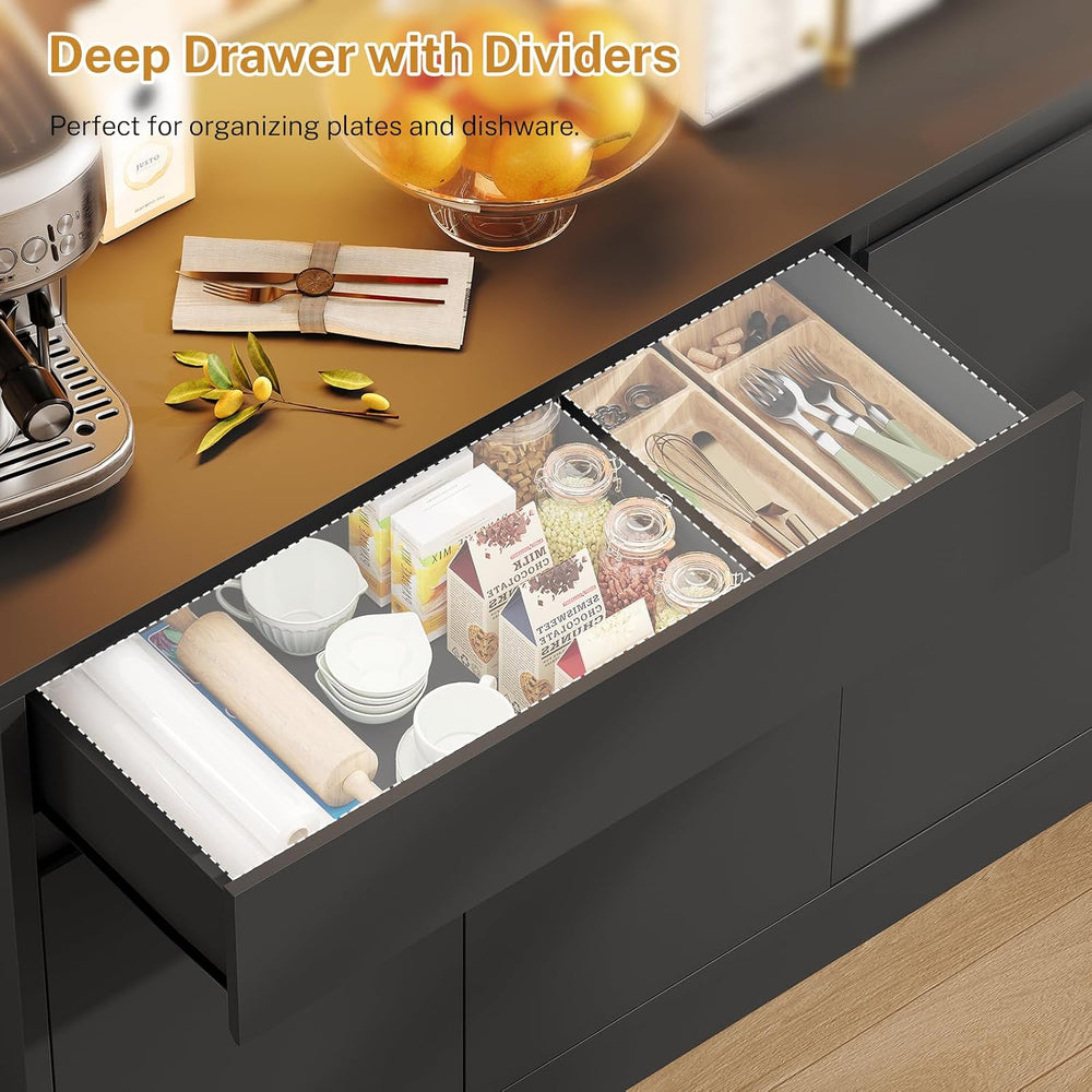 TEENFON Pantry Cabinet with Charging Station and LED Light, Kitchen Pantry Ca...