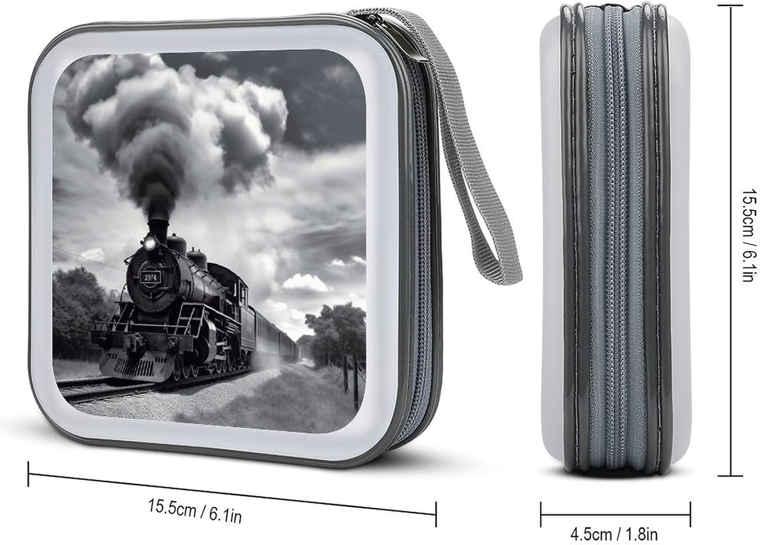 Steam Train Clouds CD Case with Zipper 40 Capacity DVD Case Holder Hard Plastic DVD Disc Storage Box Portable Disc Storage Organizer CD Wallet Bag Media Disc Wallet for Car Home