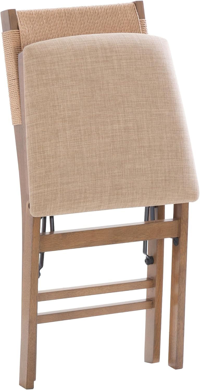 Bennett Natural Folding Chair with Rope Back and Linen Upholstered Seat Set o...