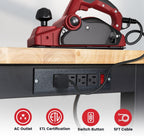 48 Inch Work Table for Garage Adjustable Height Rubber Wood Tabletop Workbench with Storage Work Bench Table with Power Outlets Pegboard Pad for Woodworking Shop Home Office