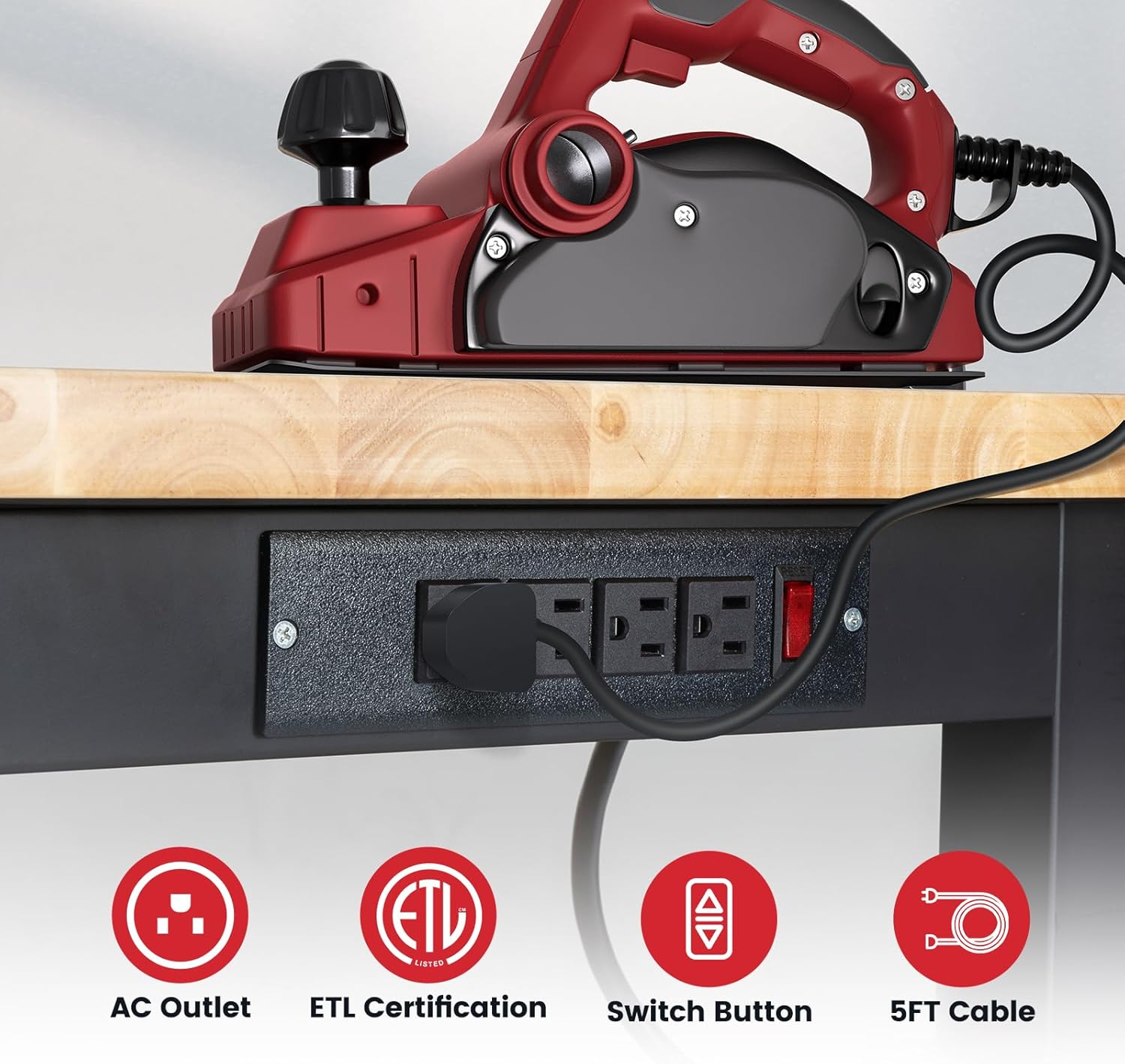 48 Inch Work Table for Garage Adjustable Height Rubber Wood Tabletop Workbench with Storage Work Bench Table with Power Outlets Pegboard Pad for Woodworking Shop Home Office