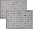 Large Velvet Jewelry Tray 2 Pack Stackable Jewelry Display Drawer Inserts Trays Organizer for Earring Bracelet Necklace Ring (Gray, Ring 81 Slots)