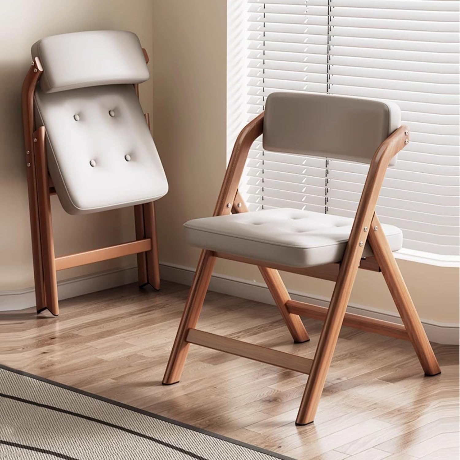 Folding Chairs with Padded Seats, Carbon Steel Bracket Folding Set of 2, Extra for Guests Kitchen, Bedroom,(Brown)