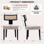 HNY Mid Century Modern Rattan Dining Chairs Set of 2, Farmhouse Linen Upholstered Accent Chair Curved Backrest Kitchen Chairs, with Black Hardwood Frame, Beige