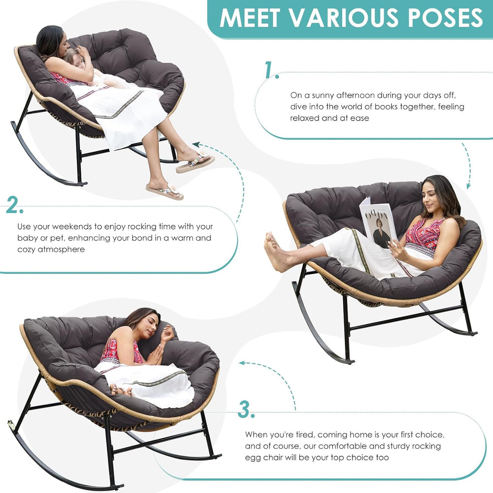 RADIATA Outdoor Papasan Rocking Chair with Cushion, Oversized Patio Lounge Ro...