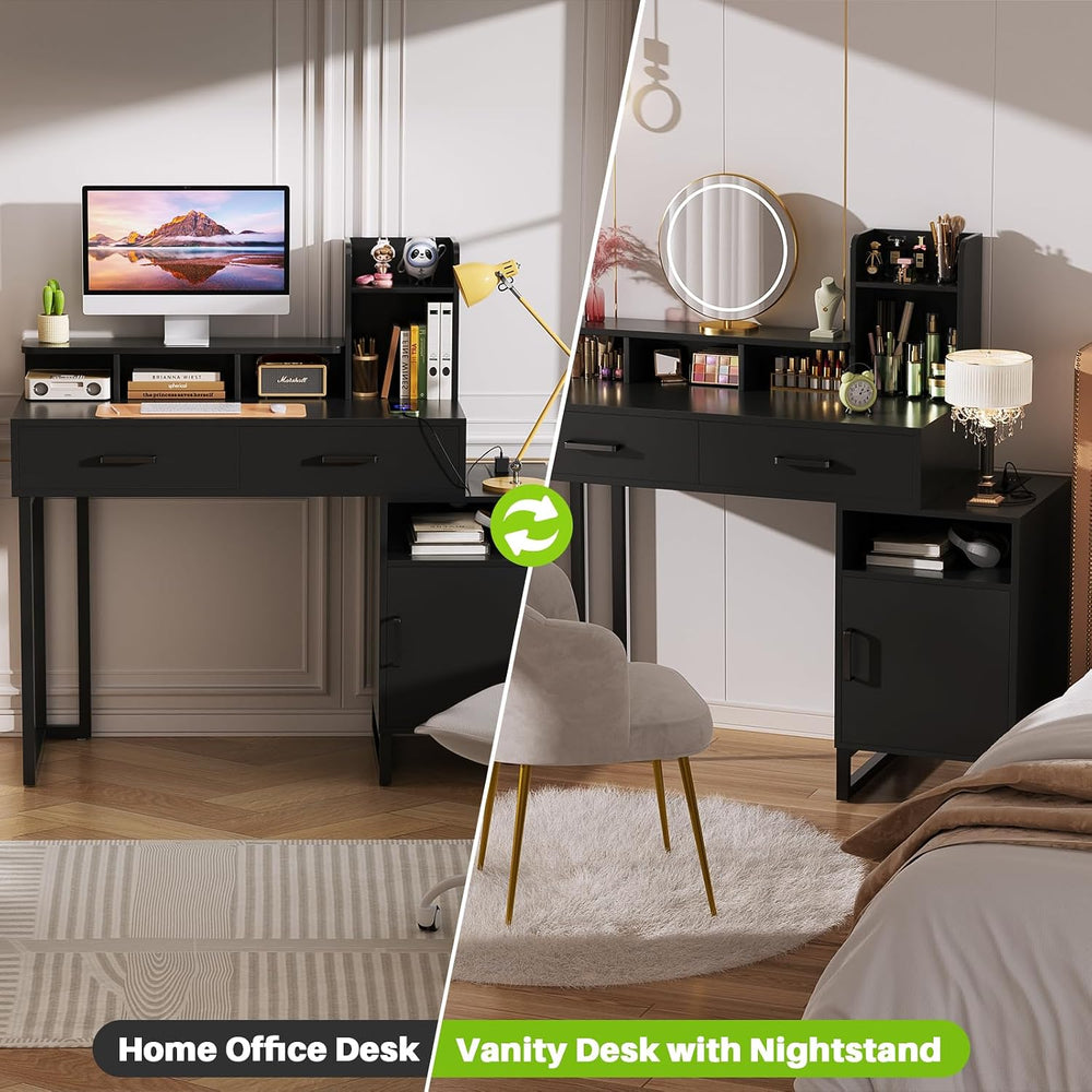 Besiost Vanity Desk, Small Vanity Desk with Power Outlet, Makeup Desk with Dr...