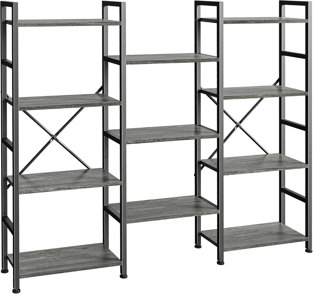 SUPERJARE Triple Bookshelf, Bookcase with 11 Open Display Shelves, Wide Book ...