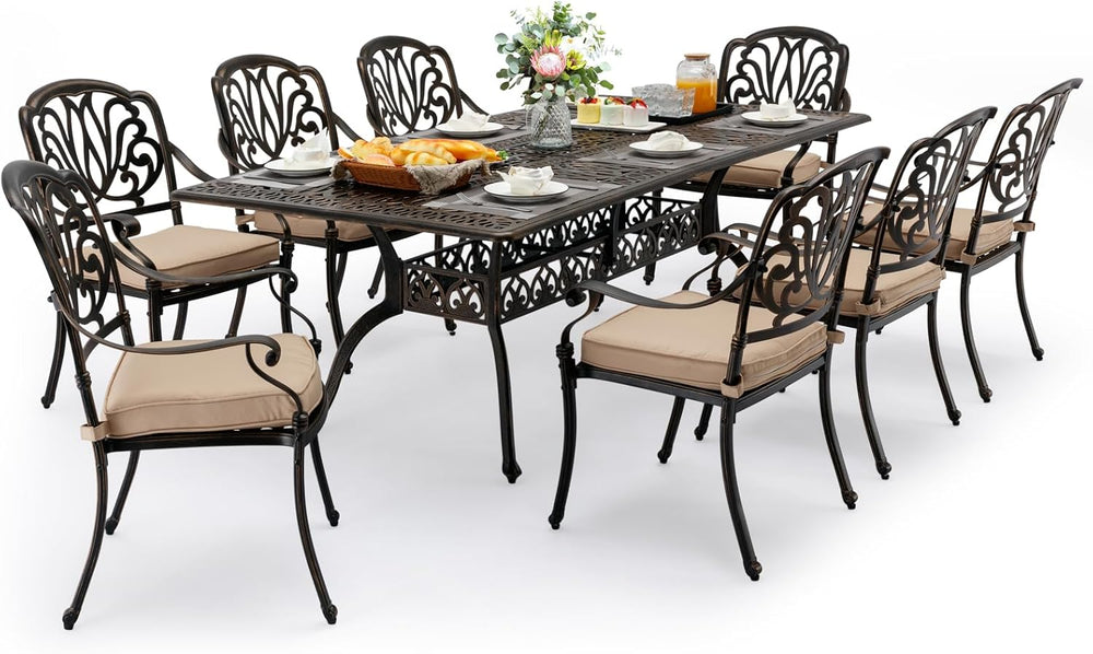 9-Piece Cast Aluminum Outdoor Table and Chairs, Classic Vintage Patio Dining ...