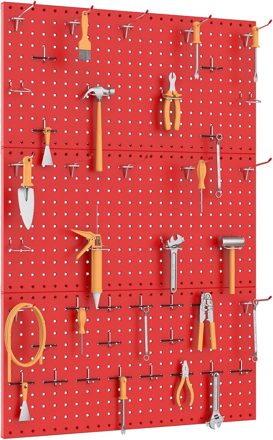 TORACK 3 PCS Metal Pegboard Panels(12x24 inch) for Wall Garage Tools Storage Pegboard System for Workbench, Modular Peg Board Tool Organizer Board Kit(Pack of 3, Red)