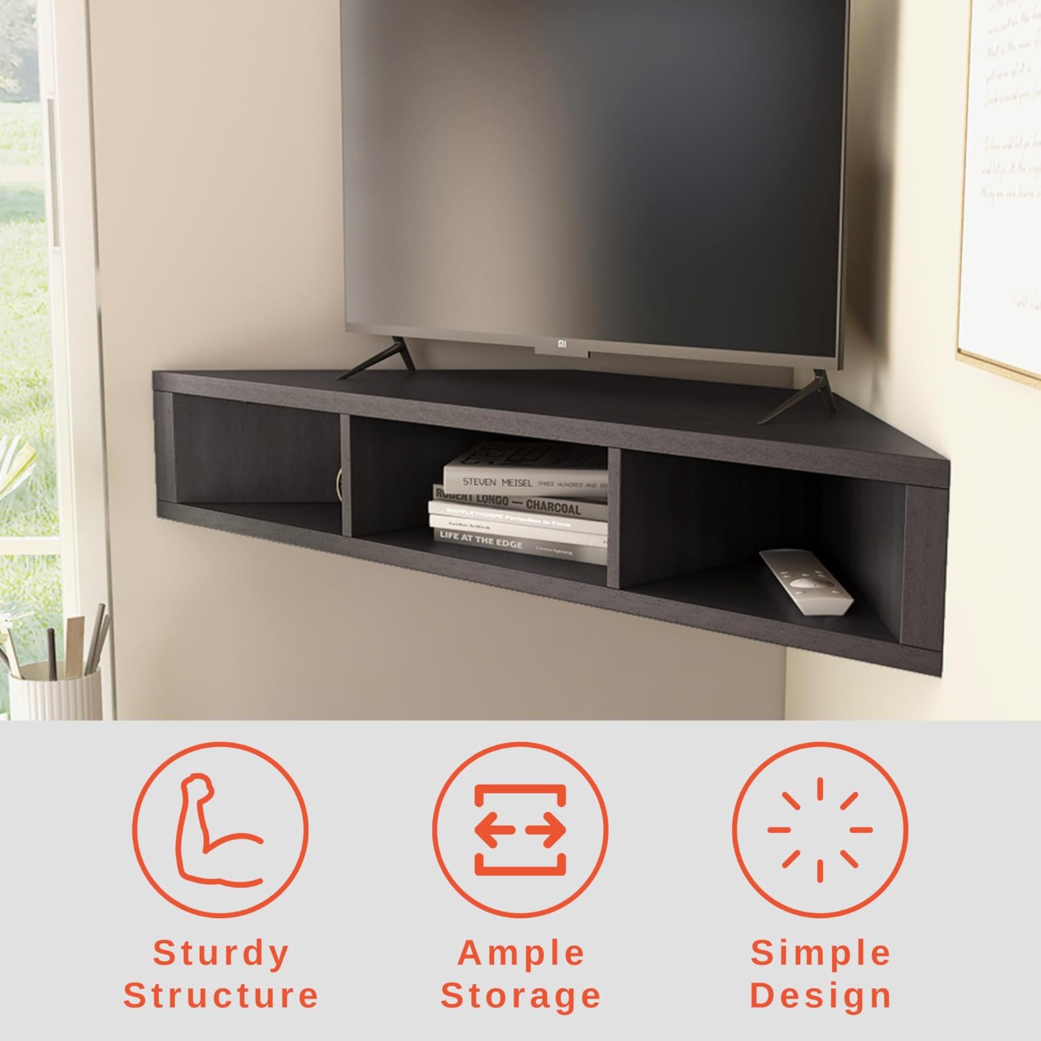 24/7 Shop at Home French 47 inch Modern Floating TV Stand with Storage, Floating Corner Shelf for Wall, Wood Entertainment Center with Shelves for Living Room, Bedroom, Family, Cappuccino Brown