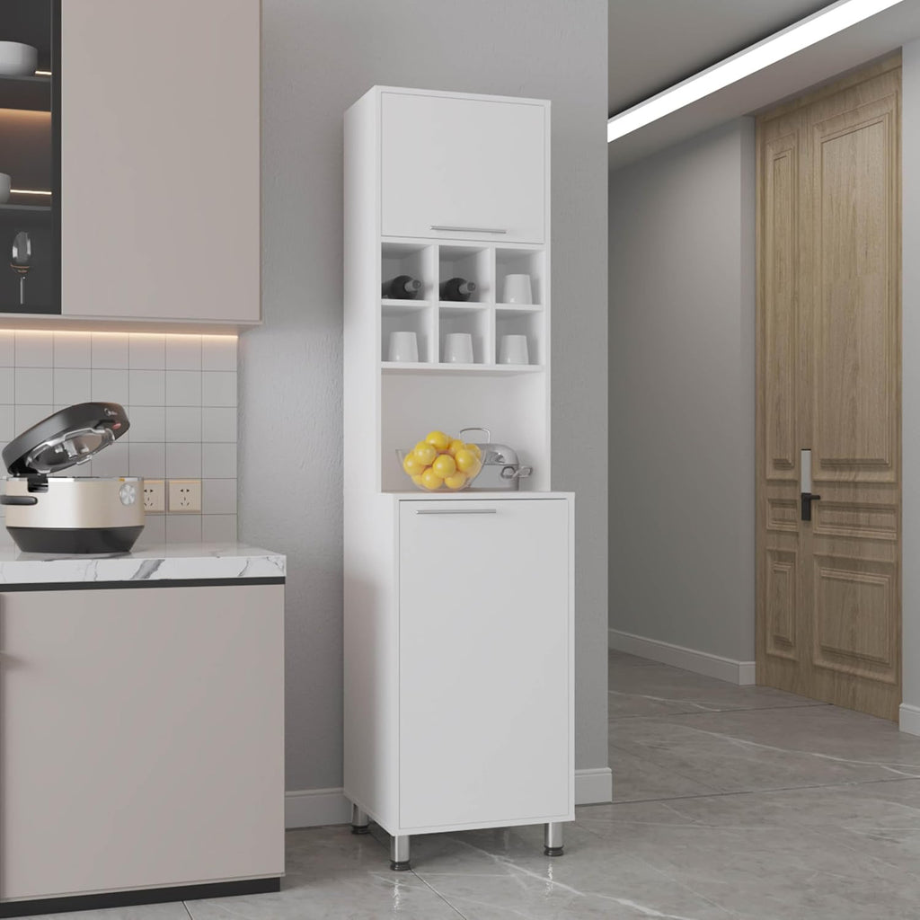 19.7" D*19.6" W*80.3" H Storage Cabinet with 6 Spice Cubbies, 2 Shelves & Single Door, Rectangular Kitchen Pantry, Modern Minimalist, for Living Room, Dining Room, White