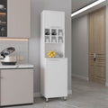 19.7" D*19.6" W*80.3" H Kitchen Pantry with 6 Spice Cubbies, 2 Shelves & Single Door, Rectangular Storage Cabinet, Modern Minimalist, for Living Room, Dining Room, White