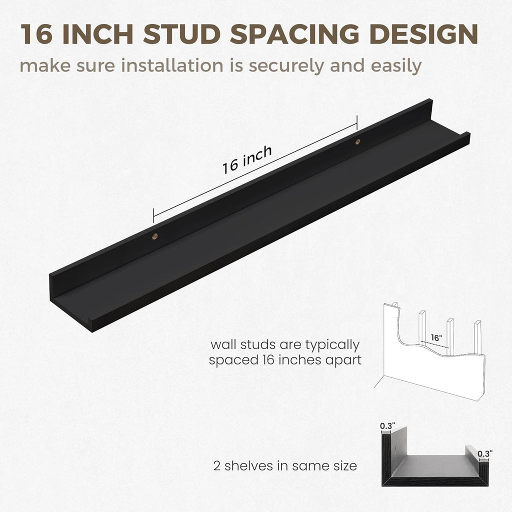 Axeman 30 Inch Floating Shelves Black | Picture Ledge Shelf Set of 2 | Rustic Picture Shelf for Wall with Ledge | Black Wall Shelves with Lip | Photo Ledges Nursery Bookshelf